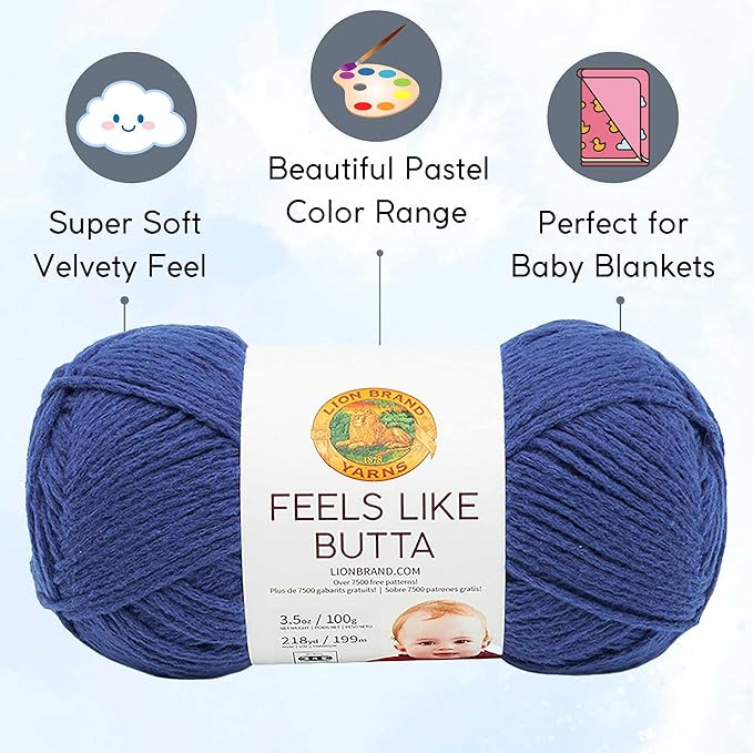 Lion Brand Feels Like Butta Royal Blue 215-109 (6-Skeins - Same Dye Lot) Worsted Medium #4 Polyester Yarn for Crocheting and Knitting with Project Bag