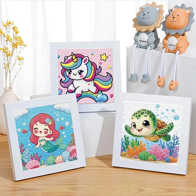 Dlylust Mermaid Diamond Art Kits for Kids with Frame, Gem Art for Kids Ages 4-8-12, Easy Diamond Painting Kit with Beautiful Package for Gift Home Wall Decor