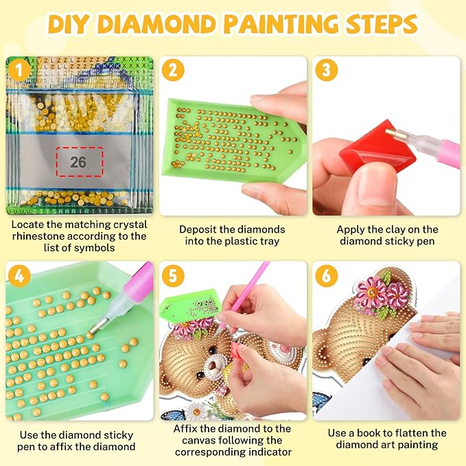 Bowetile Bear and Chick Diamond Art Hanging Kits for Adults, 5D Special Shape Diamond Painting Window Pendant Kits, Animal Gem Art Suncatchers Ornament for Home Garden Wall Decor