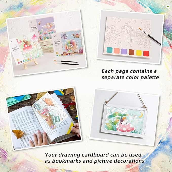 Fairy Tale Watercolor Painting Book, 20 Pages Art Practice Pad, Portable Watercolor Paper Book with Brush