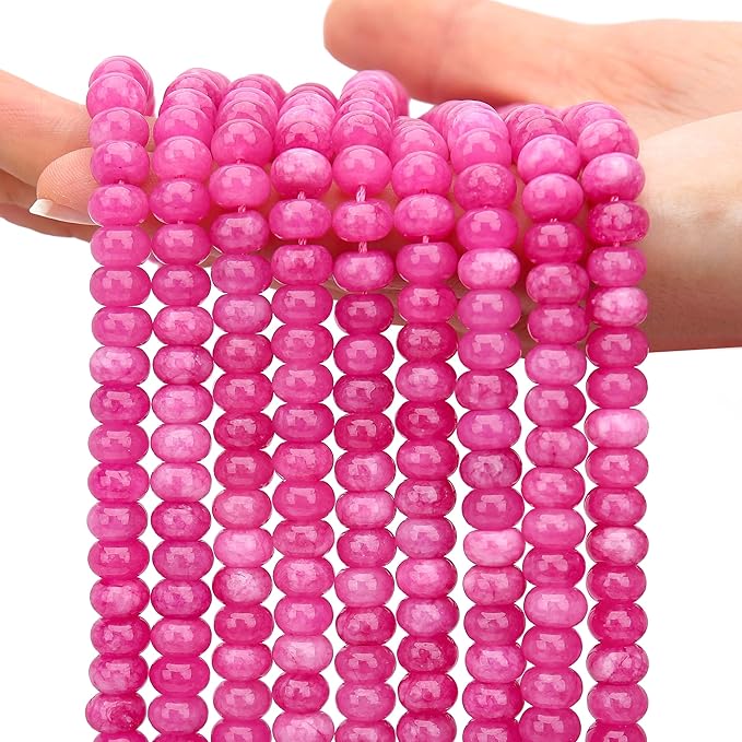 2 Strands (150PCs) Rose Jade Rondelle Beads, 5 * 8mm Gemstone Loose Spacer Abacus Disk Beads for DIY Bracelet Necklace Earrings Jewelry Making, Craft Supplies Beading Kit