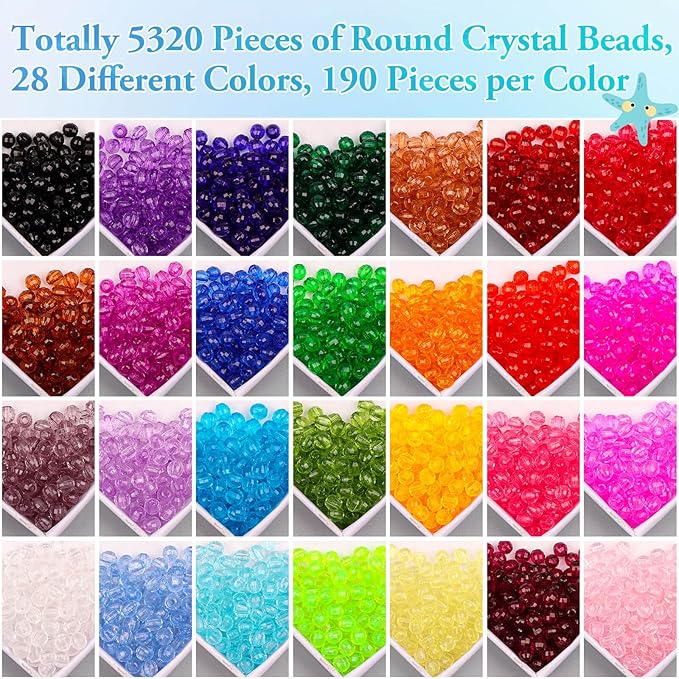 PAXCOO 5320Pcs Crystal Acrylic Beads for Jewelry Making, Round Faceted Bicone Gem Beads in 28 Colors (4 MM)