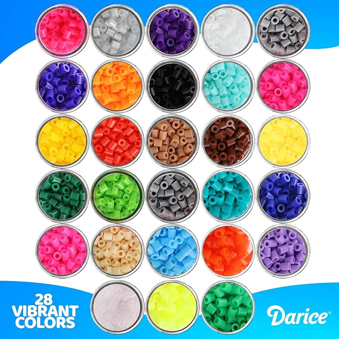 darice fuse beads kit – 28,000 assorted melty iron beads bulk set with storage case - 28 colors in reusable bottles, diy art craft supplies for kids creative projects ages 6+