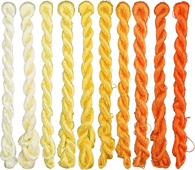 Natural Mulberry Silk Embroidery Thread – Yellow, 110m Each, Handmade Silk Floss for Hand Embroidery, Satin & Fringe Embroidery Thread（08）