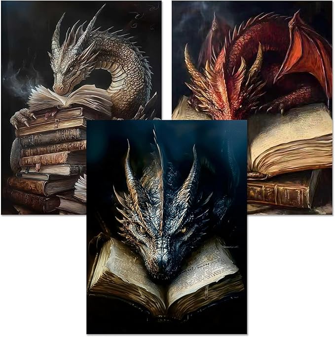 Meothan 3 Pack Diamond Art Kits for Adults, Dragon Book Diamond Painting Kits for Adults, 5D DIY Round Drill Gem Art Paint with Diamonds Dots Crafts Kits for Home Decor Gift 12x16inch