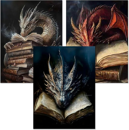 Meothan 3 Pack Diamond Art Kits for Adults, Dragon Book Diamond Painting Kits for Adults, 5D DIY Round Drill Gem Art Paint with Diamonds Dots Crafts Kits for Home Decor Gift 12x16inch