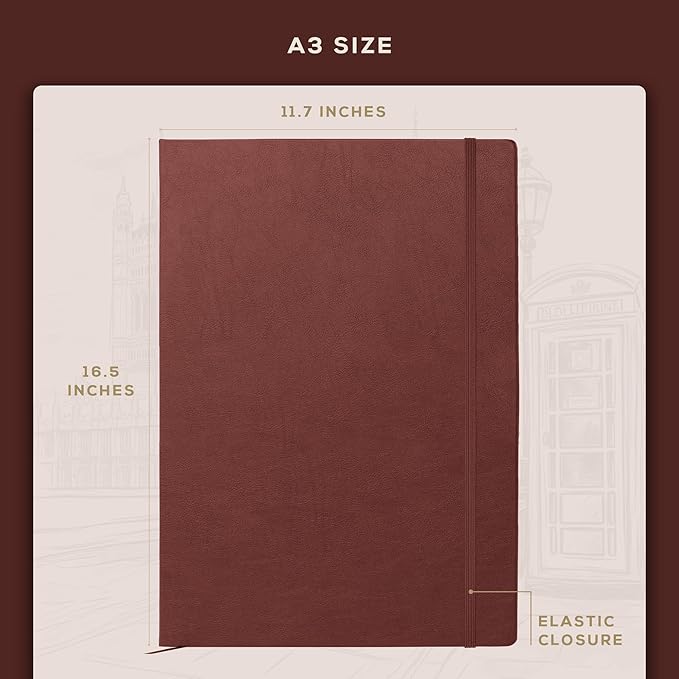 Beechmore Books A3 Mixed Media Sketchbook - 11.7x16.5 Extra Large Professional Studio Drawing Pad, 160 GSM / 98 lb Perforated Ivory Paper, Hardcover Lay-Flat Design, Gift Box for Artists & Watercolor