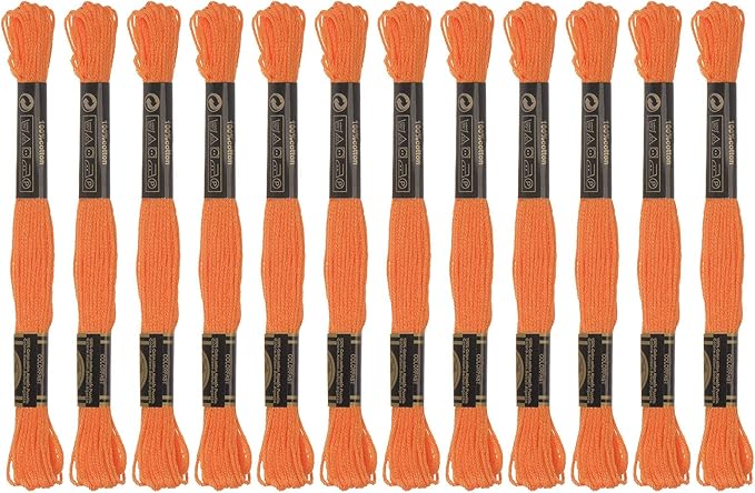 HARFINGTON 12 Skeins Embroidery Floss 8m Each Egyptian Long Fiber Cotton Cross Stitch Thread 26S/2x6 for Embroidery Projects Bracelet, Orange