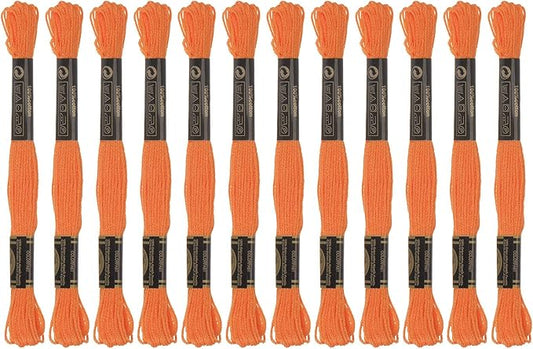 HARFINGTON 12 Skeins Embroidery Floss 8m Each Egyptian Long Fiber Cotton Cross Stitch Thread 26S/2x6 for Embroidery Projects Bracelet, Orange