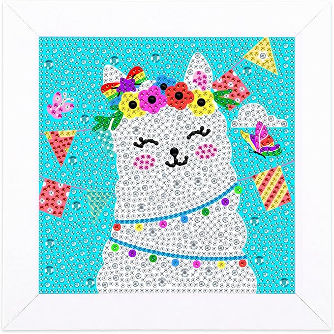 QEUOYSS Diamond Art Kit for Kids with Wooden Frame Art and Crafts for Kids Ages 6-8 -10-12 Easy to DIY Diamond Art for Kid and Adult Beginners Home Wall Decoration (Old Alpaca)