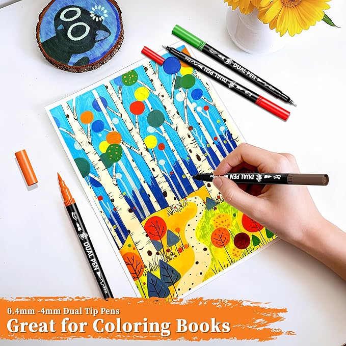 TBC The Best Crafts Dual Markers Brush Pens, 72 colors Art Marker Art Markers Gifts for Teens,Double Tip Colored Pen for Adult Coloring Books Coloring Writing