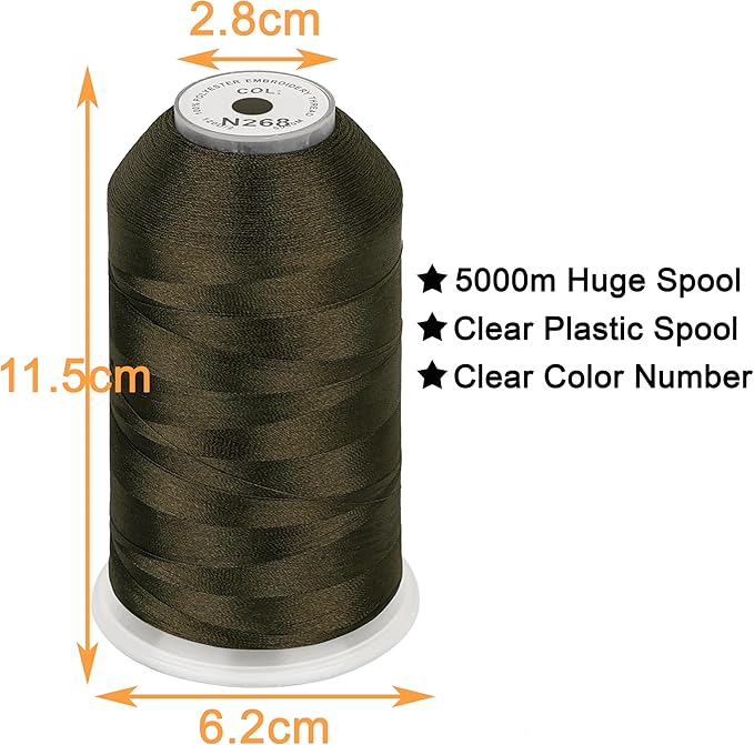 New brothread - Single Huge Spool 5000M Each Polyester Embroidery Machine Thread 40WT for Commercial and Domestic Machines - Olive Drab (Janome Color)