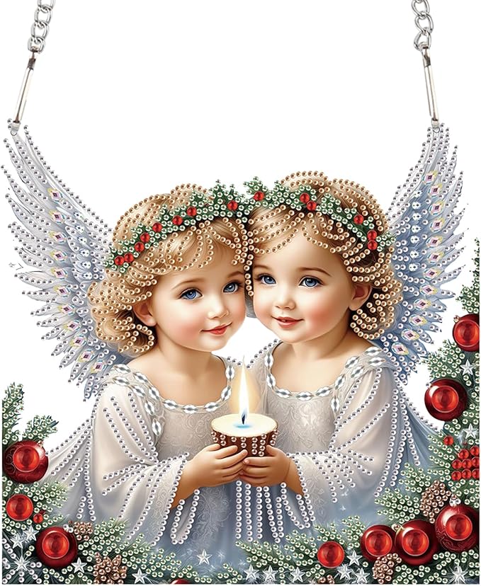 JZHYOAN Diamond Painting Art Hanging Kit Angel DIY Hanging Diamond Craft Pendant Acrylic pendant Ornaments Craft Kits Crystal Arts pendant Wind Chimes with Diamonds Art Window Pendants Craft for Adult