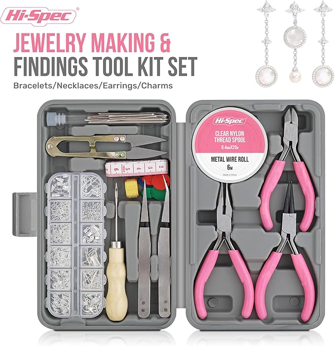 Hi-Spec Jewelry Making Supplies Kit for Adults with Findings Accessories Box Set. Pliers & Wires for Handmade Bracelets, Necklaces, Earrings and Charms Arts & Crafts