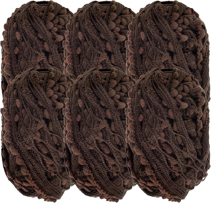 JubileeYarn Fishnet Pom Pom Yarn - 50g Mini Bonbons - Brown - 6 Skeins