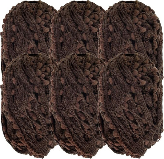JubileeYarn Fishnet Pom Pom Yarn - 50g Mini Bonbons - Brown - 6 Skeins