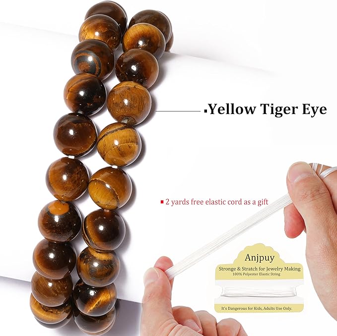 6mm Yellow Tiger Eye Round Bead - 60PCS Bulk Gemstone Beads for Jewelry Making, DIY Bracelets, Necklaces - Includes Crystal Stretch Cord - Stone Beads for Crafting Gifts