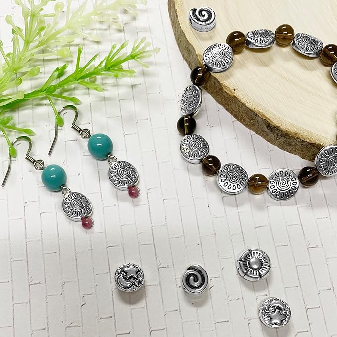 Tibetan Silver Spacer 10mm Flat Beads for Jewelry Making Supplies for Adults Small Seed Bead for Necklace Earring Bracelet Making Kit Bulk Silver Jewelry Set 67pcs