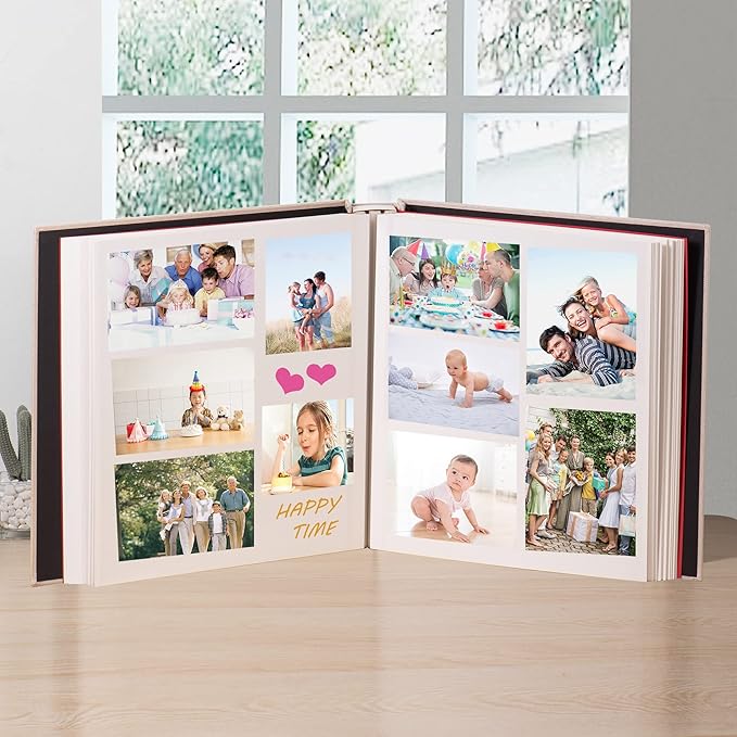 Super Large Photo Album Self Adhesive Scrapbook for 4×6 5×7 8×10 10×12 or Bigger Pictures DIY Magnetic Beige DIY Linen Cover Album 80 Sheets/160 Pages