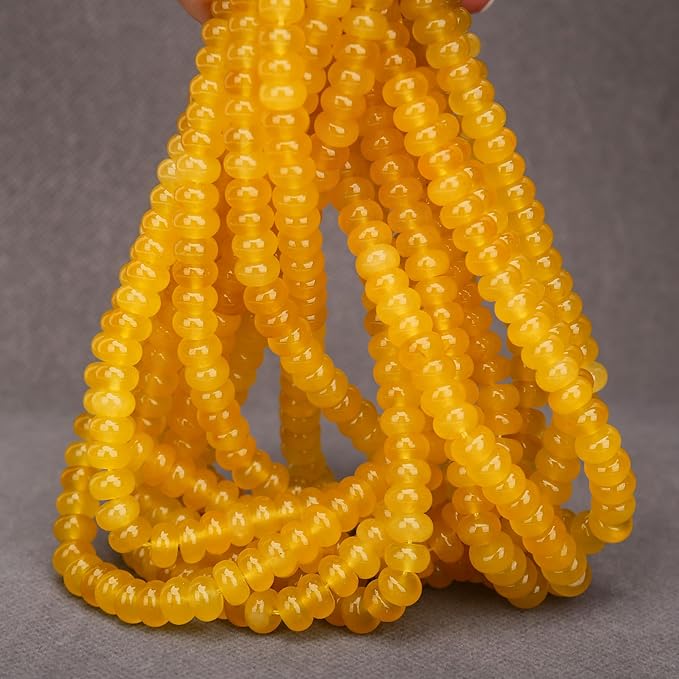 2 Strands (150PCs) Yellow Jade Rondelle Beads, 5 * 8mm Gemstone Loose Spacer Abacus Disk Beads for DIY Bracelet Necklace Earrings Jewelry Making, Craft Supplies Beading Kit