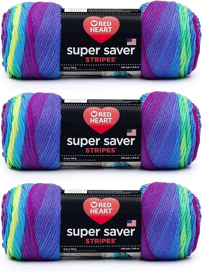 Red Heart Super Saver Yarn, Parrot Stripe 3 Count