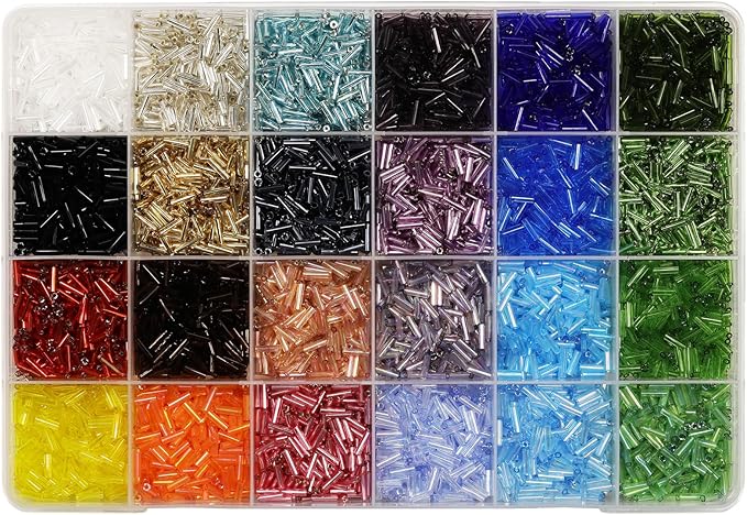 2x6mm Glass Tube & Seed Beads Kit - 5000+ Assorted Colors Craft Beads for DIY Jewelry Making, Bracelets, Necklaces, Art Projects