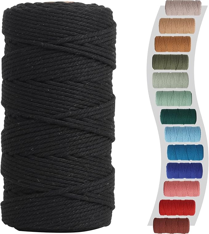 Macrame Cord 3mm 220yards (200 Meters) Black Macrame Supplies Macrame Yarn, Colored Cotton Rope, Colored Cord for DIY