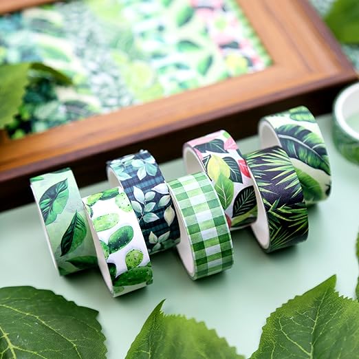 Green Plant Washi Tape Set, 12 Rolls Botanical Tape Green Leaves Decorative Tape Spring Tropical Masking Tapes for Journaling, Scrapbooking, Planners & DIY Crafts, Gift Wrapping