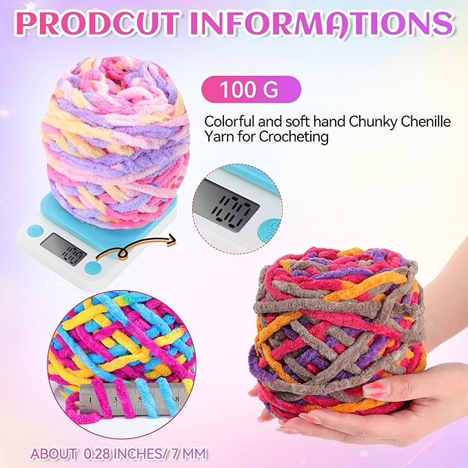 Timgle 32 Skeins Chunky Chenille Yarn for Crocheting, 1470 Yards Bulky Thick Fluffy Yarn Soft Velvet Plush Yarn for Hand Knitting Blanket Crafts Project (Mixed Color)