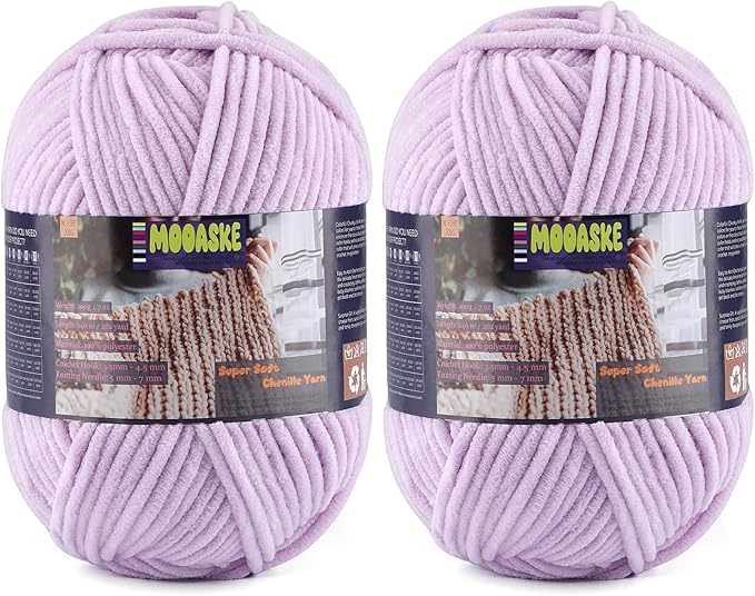 Chunky Velvet Yarn for Crocheting, 2-Pack 14.1oz 524.8 Yards Total, Super Soft Chenille Plush Yarn for Baby Blankets, Amigurumi, Scarves | 20 Colors (2, Light Purple)