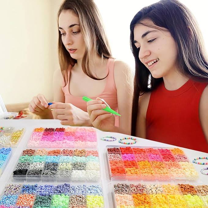 Redtwo 30000 Pcs Clay Beads Bracelet Making Kit, 9 Boxes 192 Colors Friendship Bracelet Kit Flat Polymer Clay Beads for Jewelry Making, Crafts Gift for Girls Ages 6-12