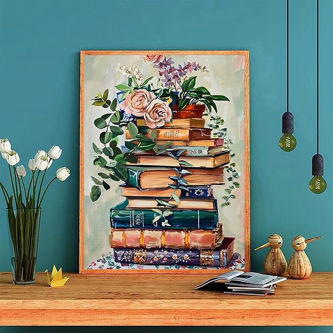 ijbnhd Books Diamond Art Kits for Adults, 5D Books Diamond Painting Kits for Adults Beginners, DIY Full Round Drill Gem Arts Craft for Home Wall Decor 12 X 16Inch