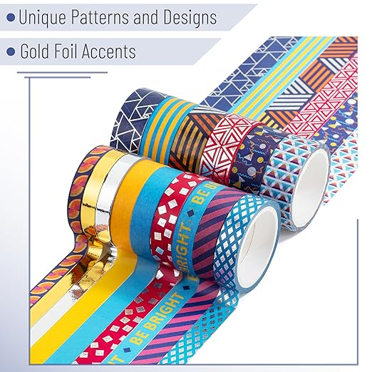 Mr. Pen Washi Tape Set, 15 Rolls, Metallic Foil, Geometric Groove, Decorative Tape, Scrapbook Tape, Craft Tape