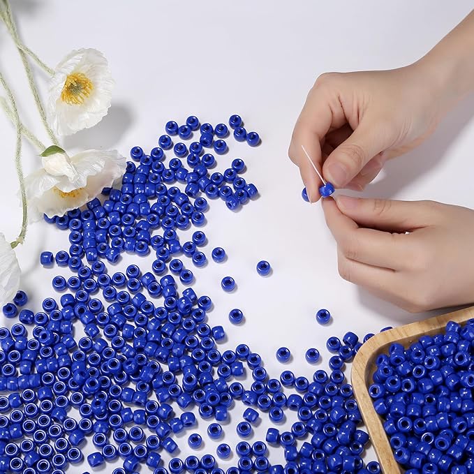 Blue Pony Beads 1000Pcs 9mm Pony Beads Bulk Blue Beads for Friendship Bracelets Kandi Beads Hair Beads for Braids Beads for Crafts