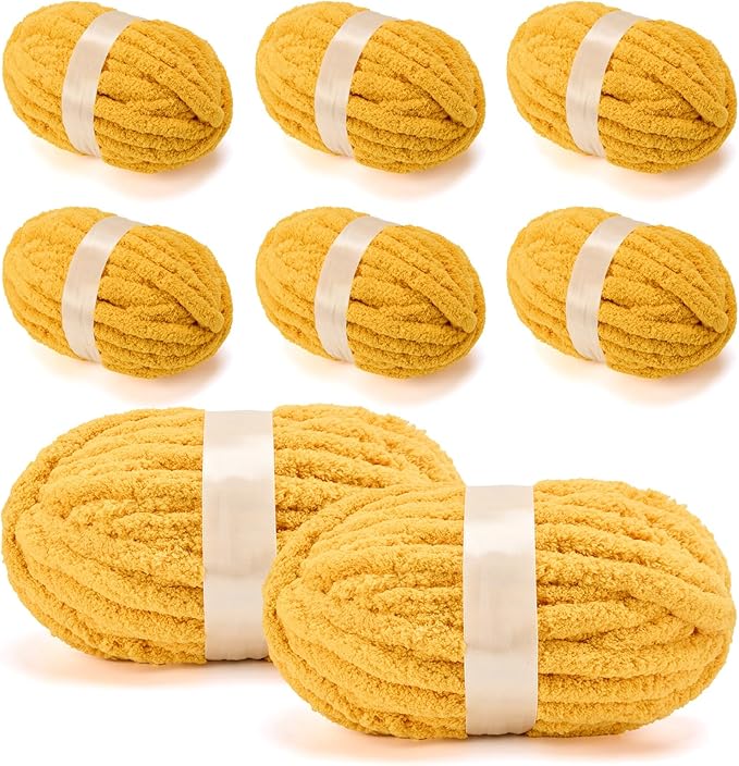Chunky Yarn for Hand Knitting, Jumbo Chunky Yarn for Crocheting, Chunky Chenille Yarn, 8 Pack (32 yds 8.5 oz Each Skein),#7, Turmeric
