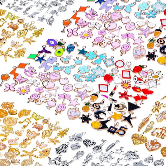 Mckanti 150PCS Bracelet Charms, Silver Bracelet Gold Plated Enamel Charms Pendants for Necklace Bracelet Jewelry Making and Crafting