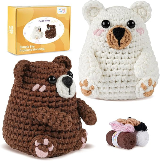 MOREJMTT Crochet Kit for Beginners, Learn to Crochet, Include Easy Knitting Soft Yarn, Step-by-Step Video Tutorial, Hook, Holiday Birthday Gift for Adults (Polar & Brown Bears)