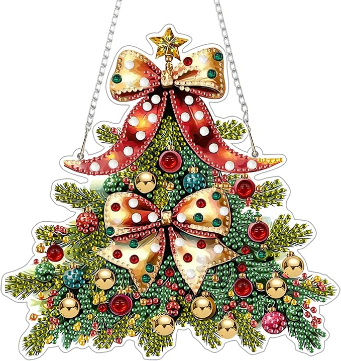 Genius maker Christmas Tree Diamond Art Hanging Kits for Adults, Diamond Painting Pendant Kits, DIY Acrylic 5D Special Shaped Crystal Diamonds Gem Art Painting Ornament for Home Wall Decor Gift
