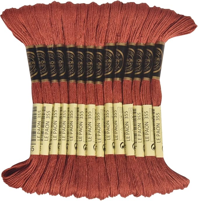 LE PAON Embroidery Floss, 14-Pack Six Strands 100% Long Staple Cotton Embroidery Thread, 8.7-Yard，Color Number：355, Dark Terra Cotta