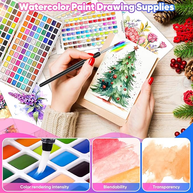 Taotree Watercolor Paint Set 168 Colors, Art Supplies Watercolors Kit Travel Water Colors with 3 Paints Brushes, Crafts Painting Supplies, Drawing for Adults Artist Drawing, Painting