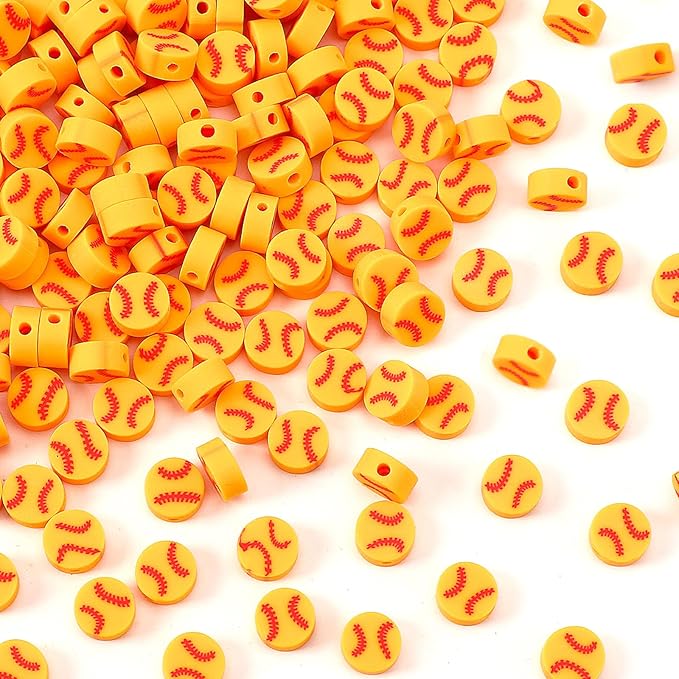 Augshy 300Pcs Softball Clay Beads for Jewelry Making, Softball Polymer Clay Beads Baseball Loose Spacer Bead for Bracelets Necklaces Earrings and Crafts Supplies