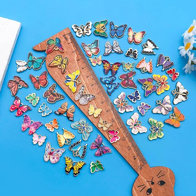 WOCRAFT 100pcs Assorted Enamel Butterfly Bracelet Charms for Jewelry Making DIY Necklace Bracelet Keychain Crafting Charms Kit (M771)