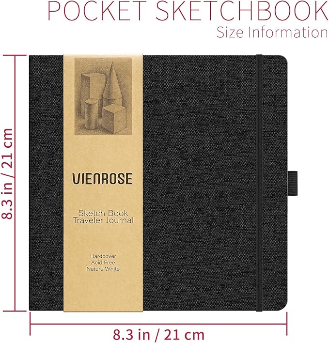 Vienrose 8.3"x8.3" Sketch Books, Linen Cover Hardbound Sketching Book with Acid-Free Paper, Drawing Pad for Kids, Beginners & Professionals, Art Supplies for Adults & Students(Black, 60 Sheets)
