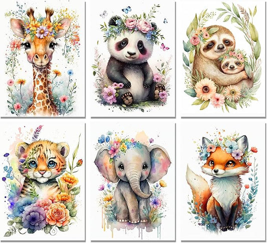 Meothan 6 Pack Diamond Painting Kits, Animal Diamond Art Kits for Adults Full Drill Diamond Paintings Kits for Adults Beginners DIY Animal Diamond Painting Set Gem Art Wall Decor 9.8x13.8inch