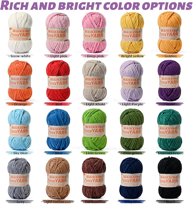 12 Pack Multicolor Super Soft Chunky Chenille Yarn for Crocheting， Fluffy Velvet Baby Yarn for Knitting Blanket， (1200g/1050yds) Bulky Fuzzy Crochet Yarns Set B