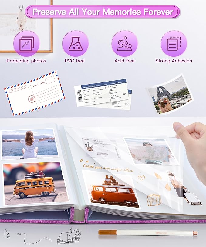 Popotop Photo Album Self Adhesive Scrapbook Album for 4x6 5x7 8x10 Pictures DIY Photo Book as Scrapbooking Supplies Kits, Birthday Gifts for Women Mom Wedding Baby Family Travel