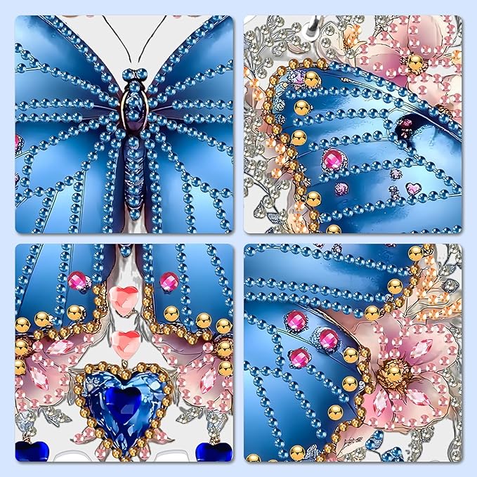 MXJSUA Special Shaped Hanging Diamond Painting Art Kits for Adults, Butterfly Flowers 3D Crystal Rhinestone Acrylic Gem Art Pendant Ornaments Kit for Home Decoration and Gift