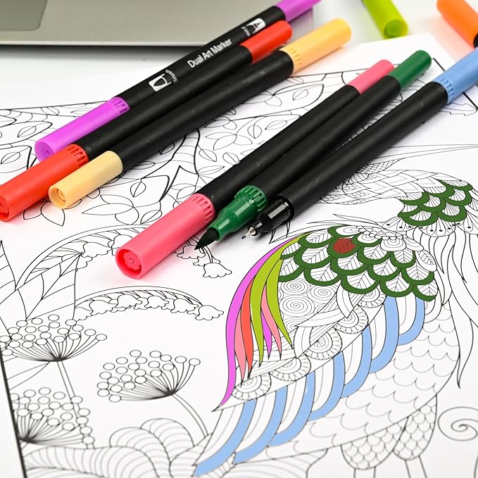 Adult Coloring Book Set with 36 Colors Markers,Spiral Bound Coloring Books with Mandala Flowers Animals Patterns for Adult Women Relaxation & Anxiety Relief