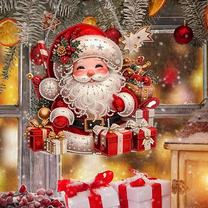 Christmas Diamond Art Hanging Kits for Adults,Double Sided Special Shaped Christmas Santa DIY Acrylic Diamonds Art Painting Window Pendant Home Garden Wall Hanging Kits Hanging Ornament
