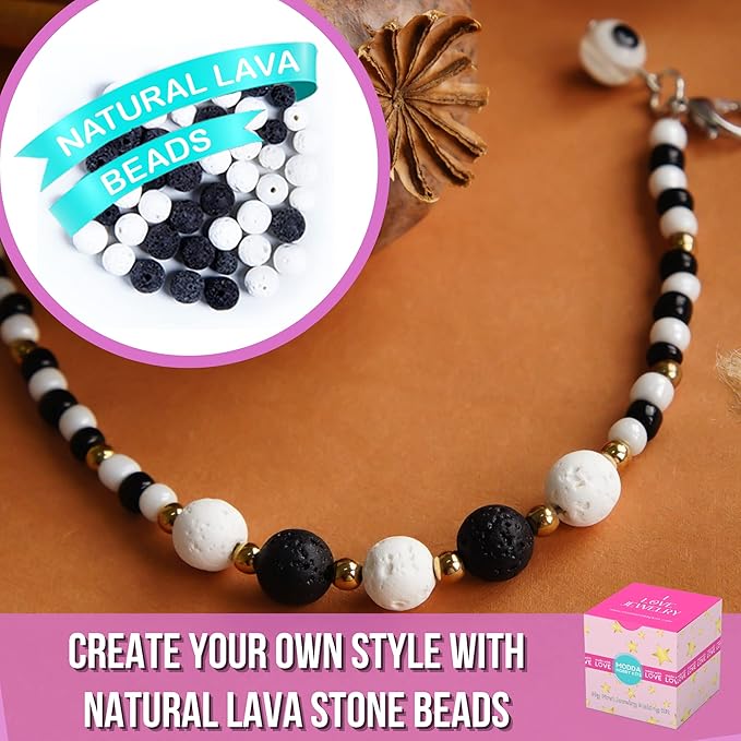 MODDA Natural Stone Jewelry Making Kit for Adults, Women. Includes Video Course, Crystal, Lava, Chakra Beads, Necklace, Bracelet, Earrings, Ring Supplies for Adults